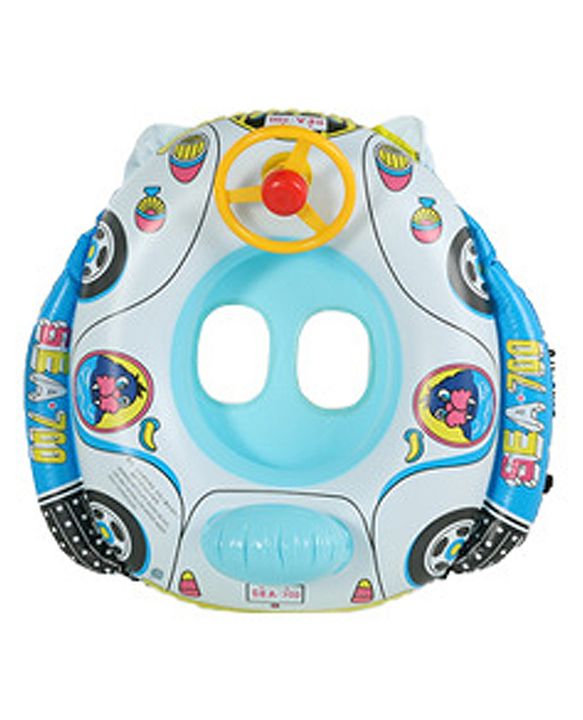 Babyhug Inflatable Swimming Ring - Blue| For 3+ years Boys & Girls| Durable Vinyl Pool Float| Swimming Ride On with Steering Wheel