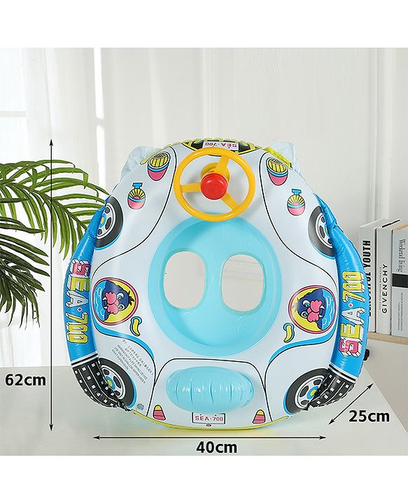 Babyhug Inflatable Swimming Ring - Blue| For 3+ years Boys & Girls| Durable Vinyl Pool Float| Swimming Ride On with Steering Wheel