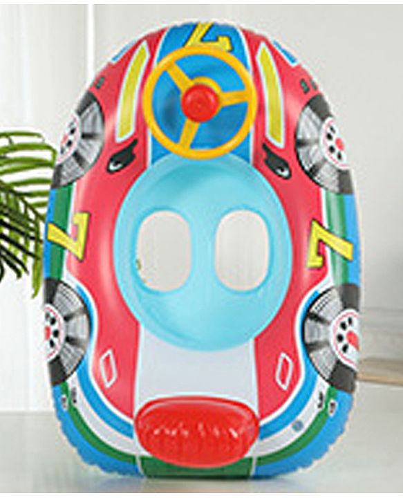 Babyhug Inflatable Swimming Ring - Pink & Red| For 3+ years Boys & Girls| Durable Vinyl Pool Float| Swimming Ride On with Steering Wheel