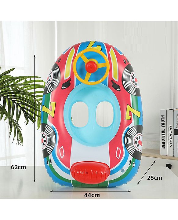 Babyhug Inflatable Swimming Ring - Pink & Red| For 3+ years Boys & Girls| Durable Vinyl Pool Float| Swimming Ride On with Steering Wheel
