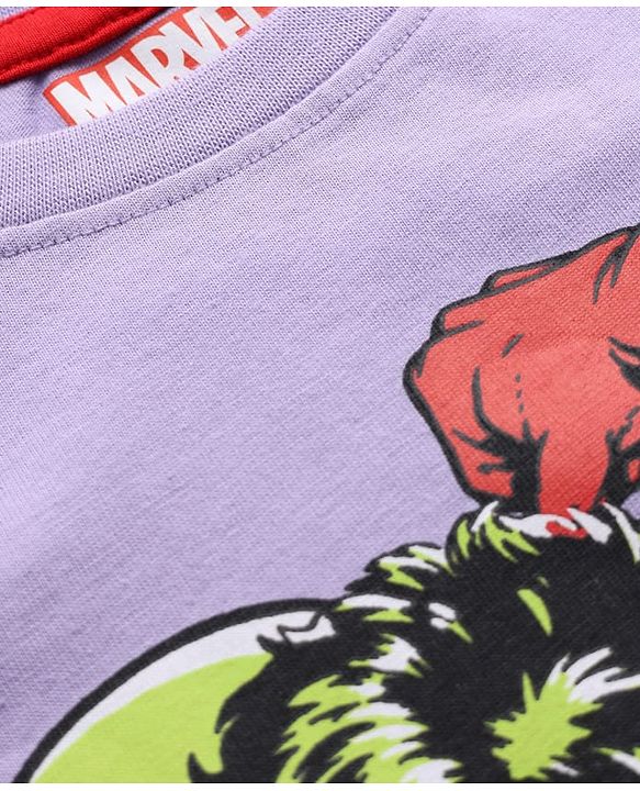 Pine Kids Marvel Single Jersey Knit Half Sleeves Overlapped T-Shirt with Avengers Graphics & Pocket Detailing - Lavender