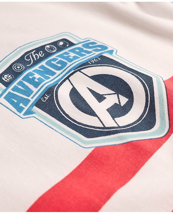 Pine Kids Marvel Single Jersey Knit Oversized Drop Shoulder Half Sleeves T-Shirt with Avengers Graphics - White