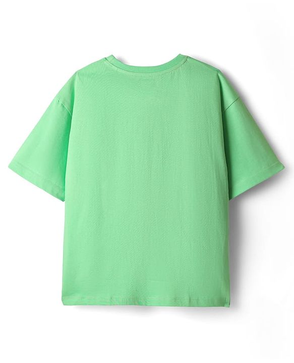 Pine Kids Marvel Single Jersey Knit Drop Shoulder Half Sleeves Oversized T-Shirt with Captain America Graphics - Green