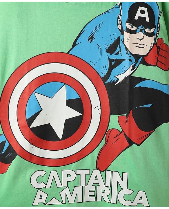Pine Kids Marvel Single Jersey Knit Drop Shoulder Half Sleeves Oversized T-Shirt with Captain America Graphics - Green