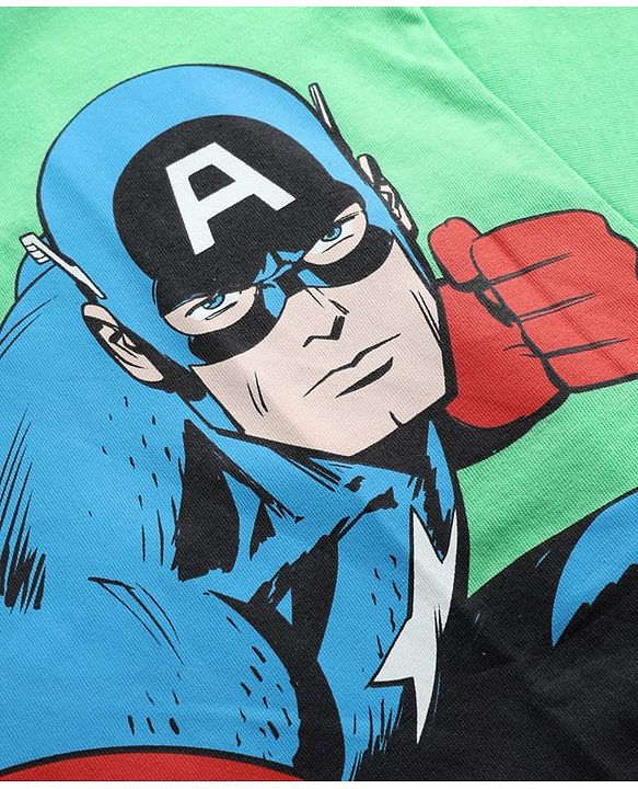 Pine Kids Marvel Single Jersey Knit Drop Shoulder Half Sleeves Oversized T-Shirt with Captain America Graphics - Green