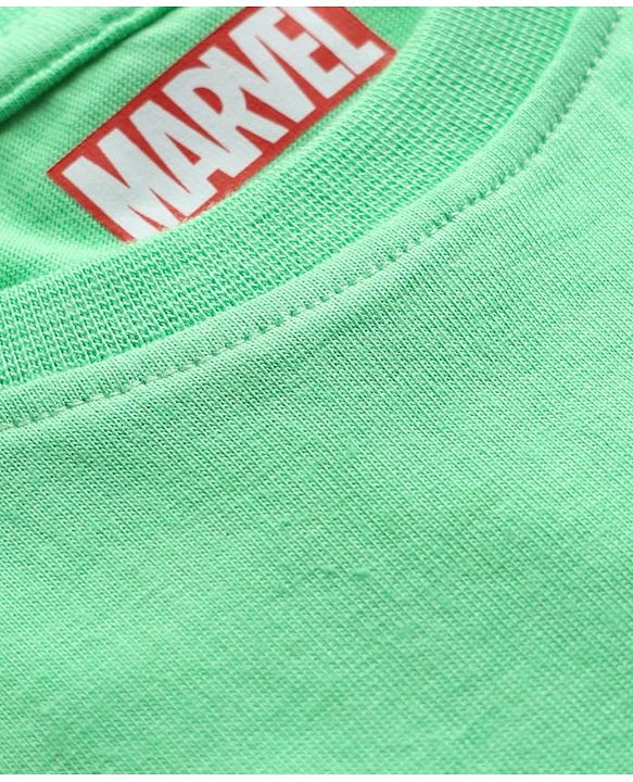 Pine Kids Marvel Single Jersey Knit Drop Shoulder Half Sleeves Oversized T-Shirt with Captain America Graphics - Green