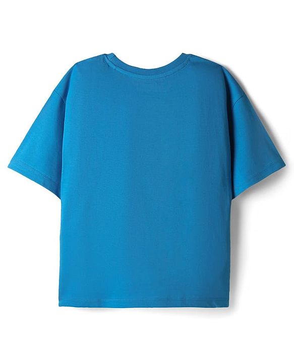 Pine Kids Marvel Single Jersey Knit Drop Shoulder Half Sleeves Oversized T-Shirt with Avengers Graphics - Blue