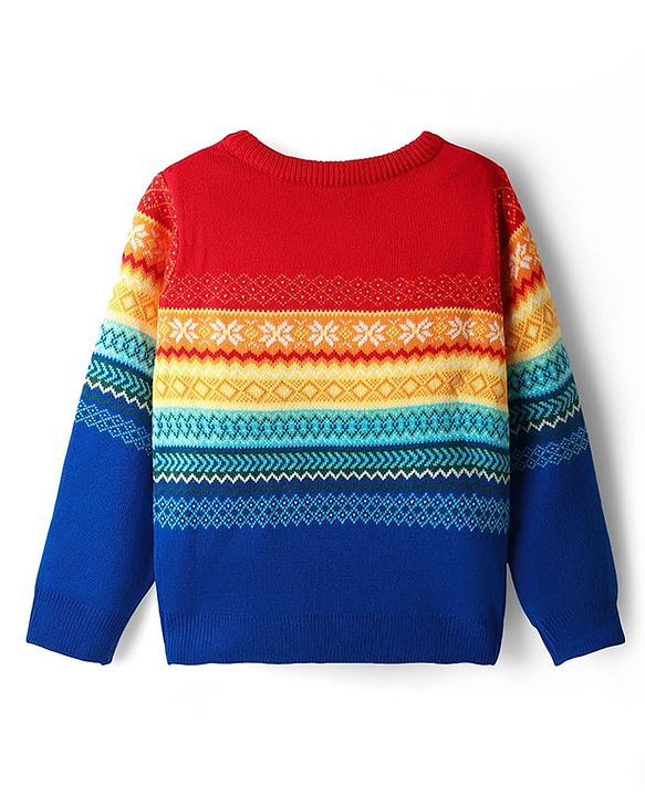Pine Kids Cotton Knit Full Sleeves Pullover Sweater With Aztec & Colour Block Design - Multicolour
