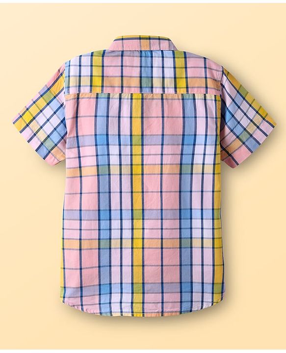 Pine Kids Cotton Woven Half Sleeves Checkered Shirt With T-Shirt - Multicolour