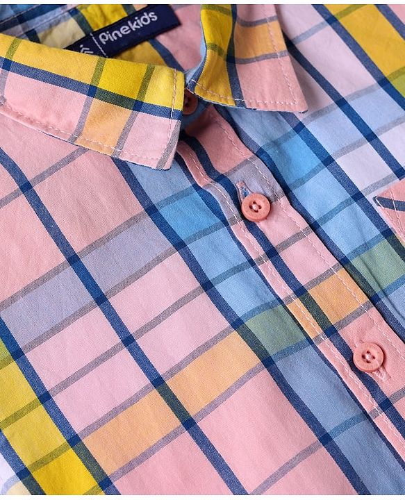 Pine Kids Cotton Woven Half Sleeves Checkered Shirt With T-Shirt - Multicolour