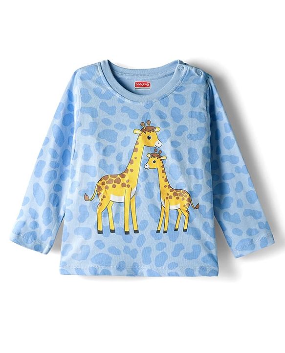 Babyhug 100% Cotton Knit Full Sleeves T-Shirt with Animal Graphic Pack of 3 - Navy Blue Yellow & Light Blue