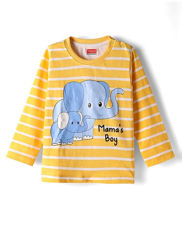 Babyhug 100% Cotton Knit Full Sleeves T-Shirt with Animal Graphic Pack of 3 - Navy Blue Yellow & Light Blue