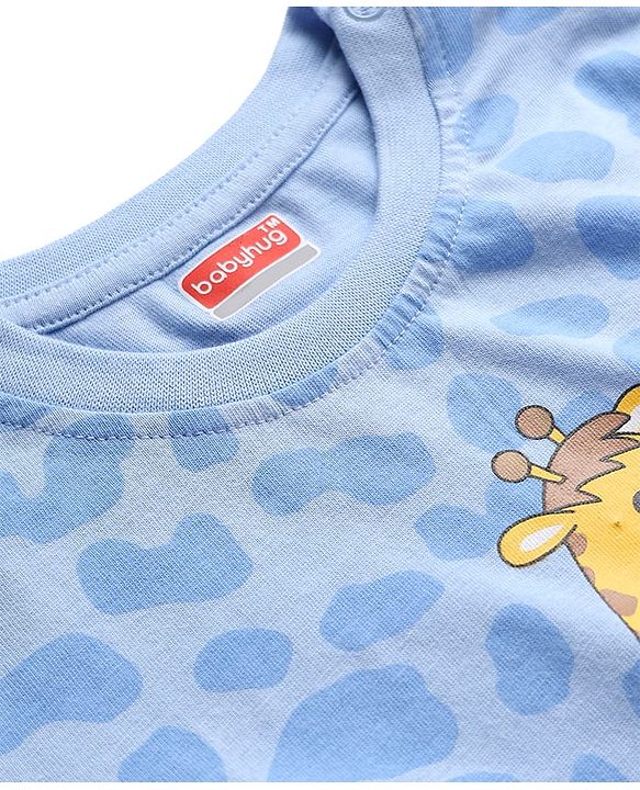 Babyhug 100% Cotton Knit Full Sleeves T-Shirt with Animal Graphic Pack of 3 - Navy Blue Yellow & Light Blue