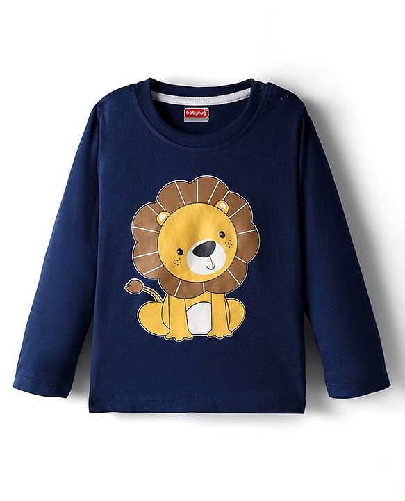 Babyhug 100% Cotton Knit Full Sleeves T-Shirt with Animal Graphic Pack of 3 - Navy Blue Yellow & Light Blue