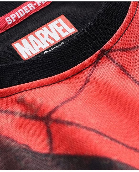 Pine Kids Marvel Single Jersey Knit Drop Shoulder Half Sleeves Oversized T-Shirt with Spiderman Graphics - Red & Black