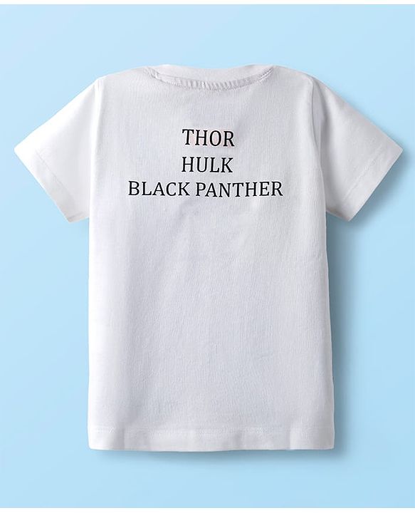 Babyhug Marvel Single Jersey Knit Half Sleeves T-Shirt with Avengers Graphics & Pocket Detailing - White