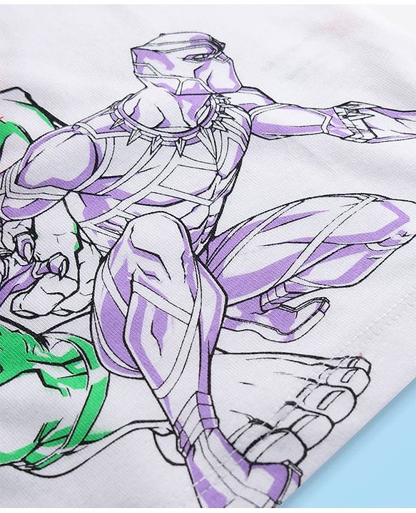 Babyhug Marvel Single Jersey Knit Half Sleeves T-Shirt with Avengers Graphics & Pocket Detailing - White