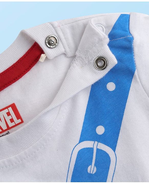 Babyhug Marvel Single Jersey Knit Half Sleeves T-Shirt with Avengers Graphics & Pocket Detailing - White