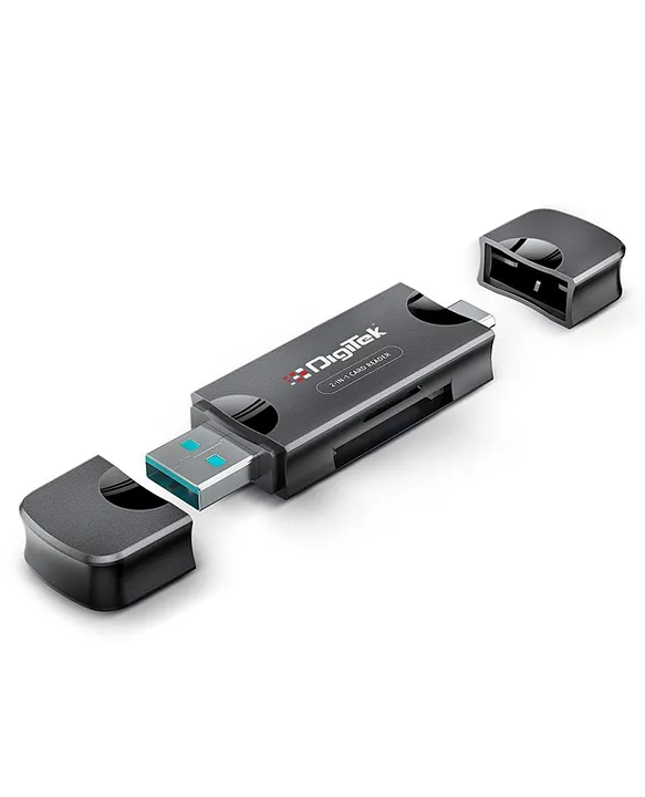 Digitek Card Reader DCR 007 USB 3.0 & Type C High-Speed Multi-Card Reader Supports All Standard SD/SDHC/SDXC and Micro SD/Micro SDHC/Micro SDXC Cards - Black
