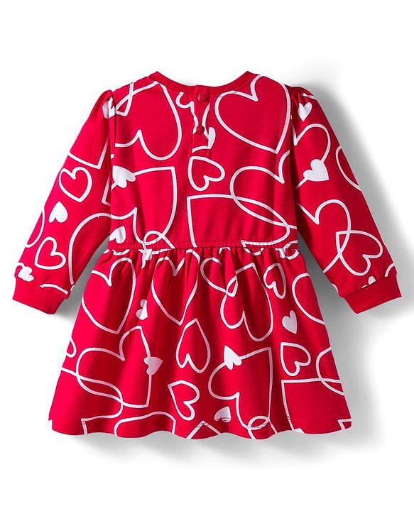 Babyhug Cotton Knit Full Sleeves Frock & Legging With Heart Shaped Sling Bag & Heart Print - Red & White
