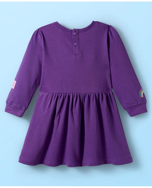 Babyhug Cotton Knit Full Sleeves Frock With Legging & Floral Applique - Purple