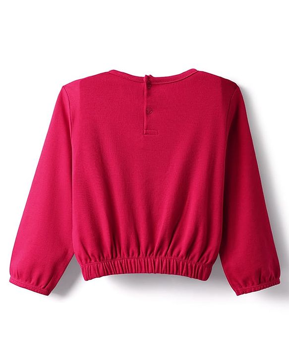 Babyhug Interlock Knit Full Sleeves Top & Trouser Set With Animal Patch - Maroon