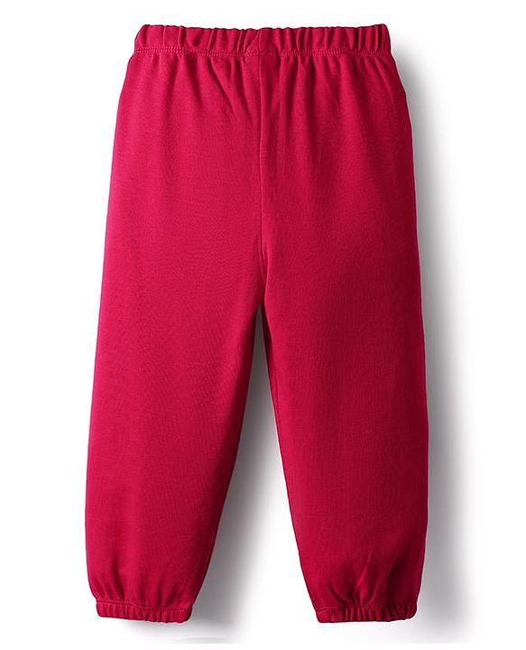 Babyhug Interlock Knit Full Sleeves Top & Trouser Set With Animal Patch - Maroon