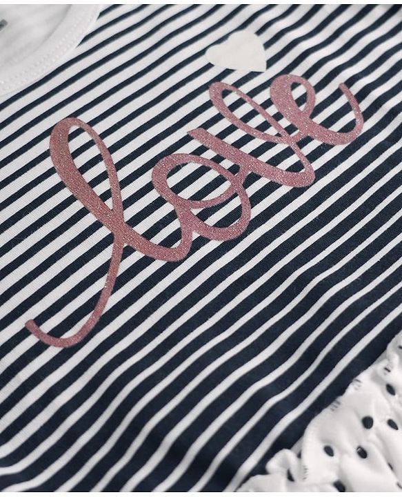 Babyhug Interlock Knit Full Sleeves Striped Top & Trouser Set with Polka Dots Print - Navy Blue & White