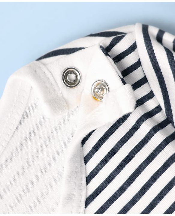 Babyhug Interlock Knit Full Sleeves Striped Top & Trouser Set with Polka Dots Print - Navy Blue & White