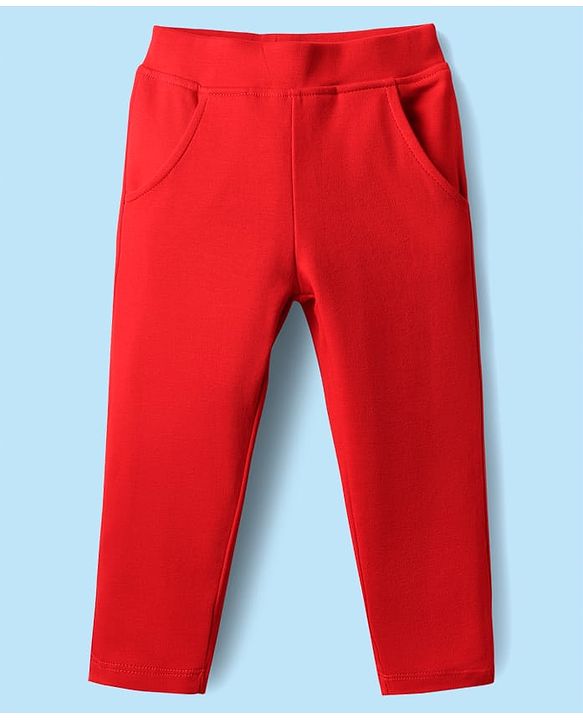 Babyhug Interlock Knit Full Sleeves Top & Lounge Pant Set With Animal Patch & Heart Print - White & Red