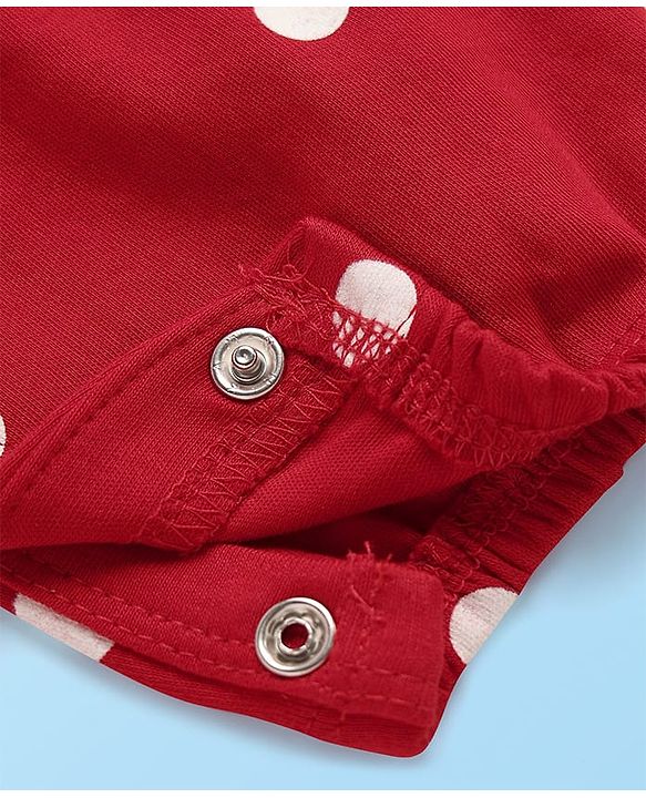 Babyhug Interlock Knit Full Sleeves T-Shirt & Dungaree With Polka Dots & Reindeer Print - White & Red