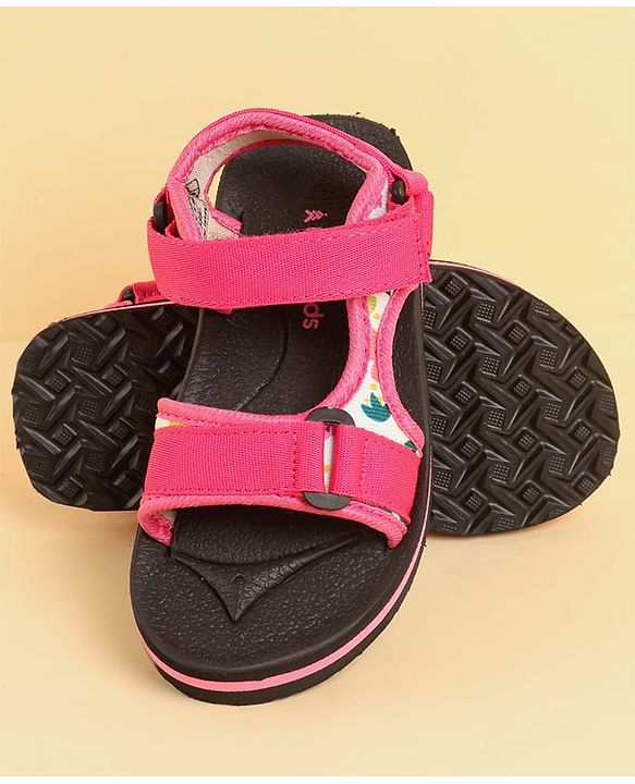 Pine Kids Velcro Closure Sandals with Leaves Print - Pink