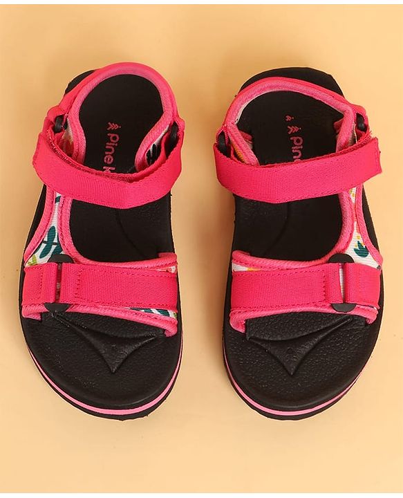 Pine Kids Velcro Closure Sandals with Leaves Print - Pink