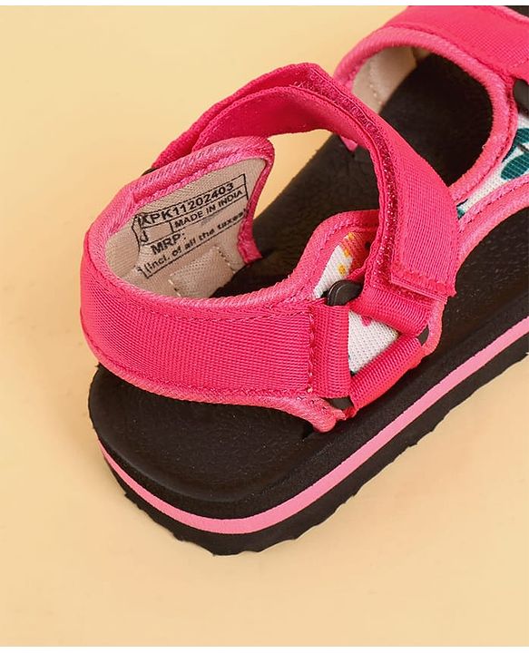Pine Kids Velcro Closure Sandals with Leaves Print - Pink