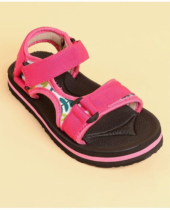 Pine Kids Velcro Closure Sandals with Leaves Print - Pink