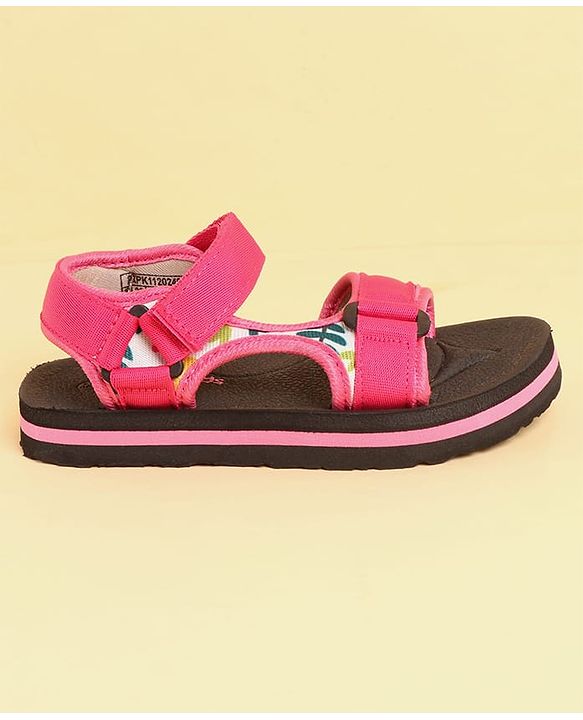 Pine Kids Velcro Closure Sandals with Leaves Print - Pink