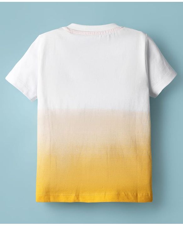 Babyhug Disney Single Jersey Knit Half Sleeves T-Shirt with Lion King Graphic and Ombre Effect - White & Yellow