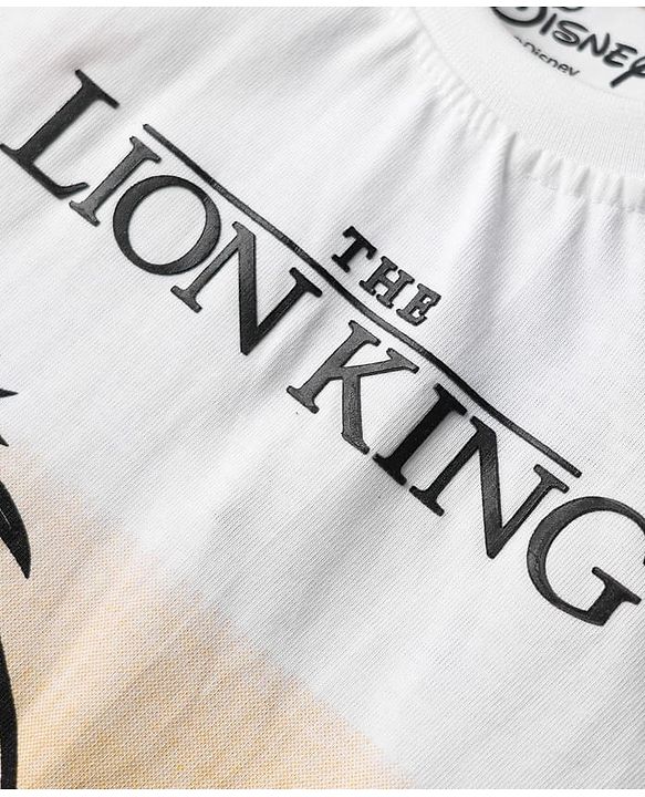 Babyhug Disney Single Jersey Knit Half Sleeves T-Shirt with Lion King Graphic and Ombre Effect - White & Yellow