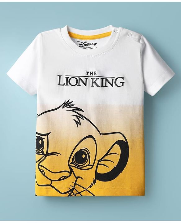 Babyhug Disney Single Jersey Knit Half Sleeves T-Shirt with Lion King Graphic and Ombre Effect - White & Yellow