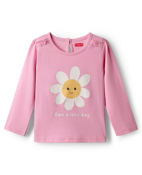 Babyhug 100% Cotton Knit Full Sleeves T-Shirts with Floral & Polka Dots Print Pack of 3 - Grey Pink & Orange