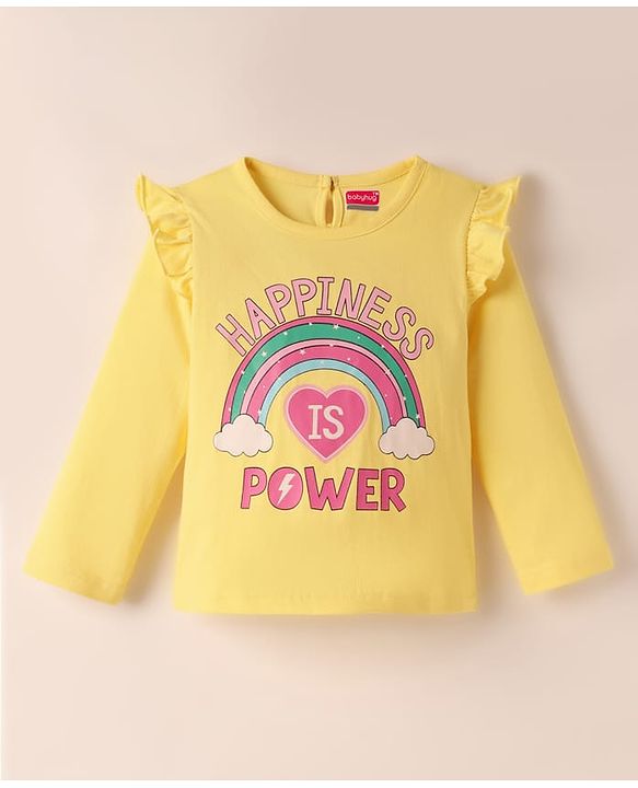 Babyhug 100% Cotton Knit Full Sleeves Striped T-Shirts with Star Polka Dots & Rainbow Print Pack of 3 - Pink Yellow & White