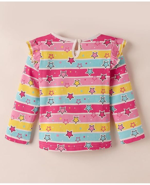 Babyhug 100% Cotton Knit Full Sleeves Striped T-Shirts with Star Polka Dots & Rainbow Print Pack of 3 - Pink Yellow & White