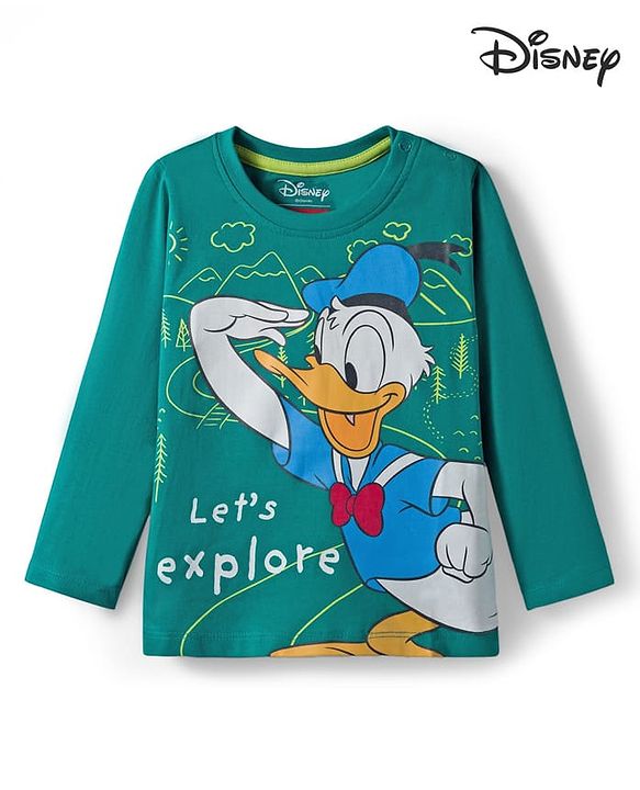 Babyhug Disney Single Jersey Knit Full Sleeves T-Shirt with Front and Back Donald Duck Graphics - Dark Green