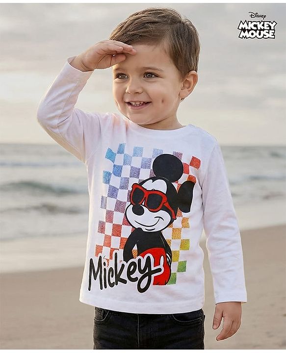 Babyhug Disney Single Jersey Knit Full Sleeves T-Shirt with Mickey Mouse Graphics - White