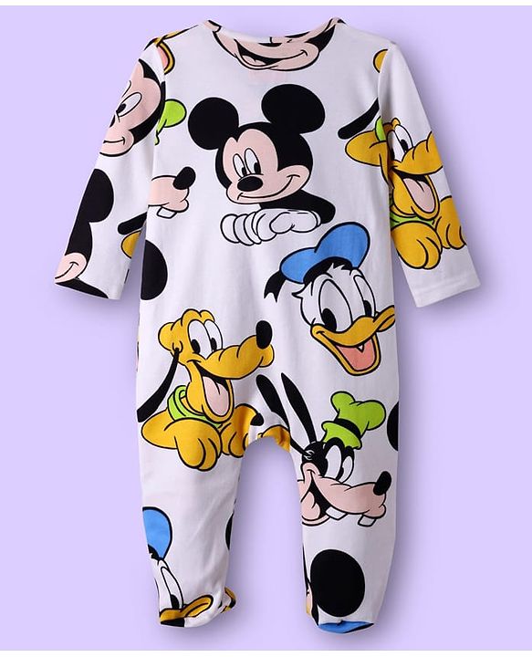 Babyhug Disney 100% Cotton Full Sleeves Footed Sleepsuit With Mickey & Friends Graphic Pack Of 2 - Multi Colour