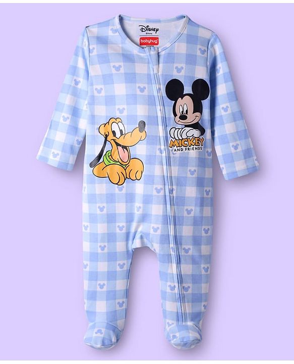 Babyhug Disney 100% Cotton Full Sleeves Footed Sleepsuit With Mickey & Friends Graphic Pack Of 2 - Multi Colour