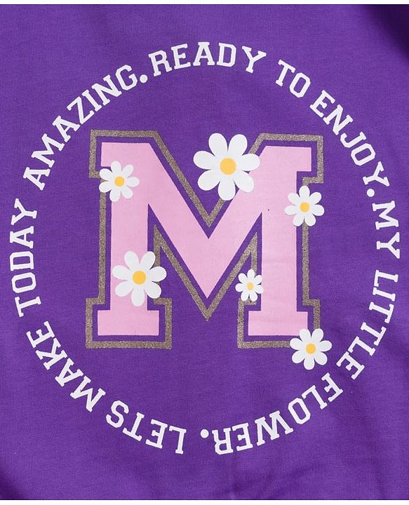 Babyhug Cotton Knit Full Sleeves Bomber Jacket With Text Print - Purple & White