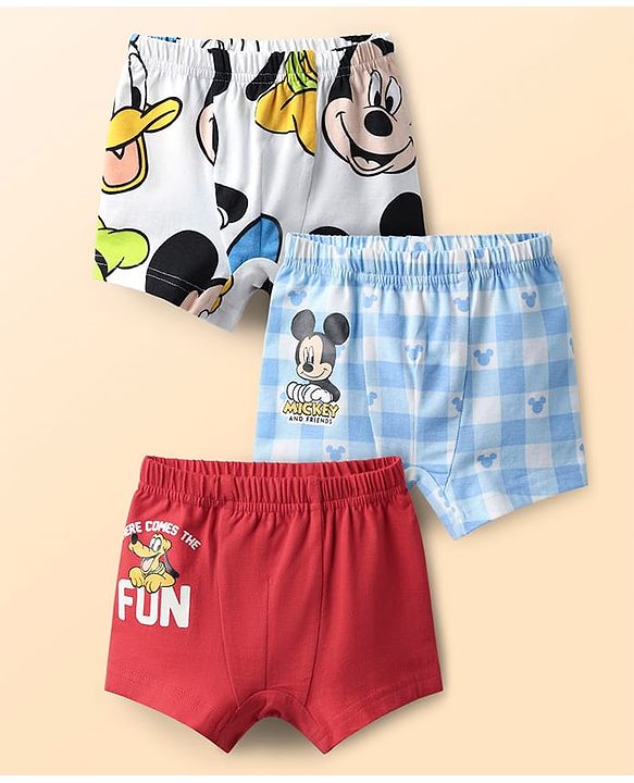 Babyhug Disney 100% Cotton Trunks With Mickey & Friends Graphic Pack Of 3 - Multi Colour