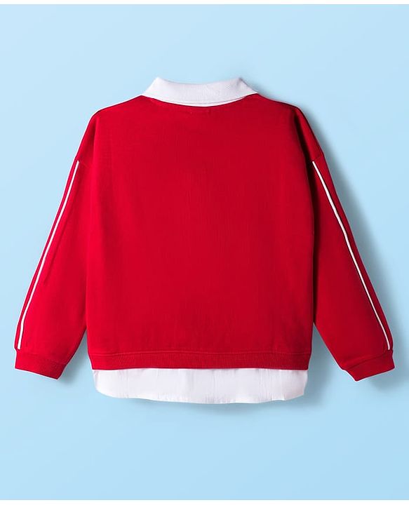 Babyhug Cotton Knit Full Sleeves Overlapped Sweatshirt With New York Print - Red