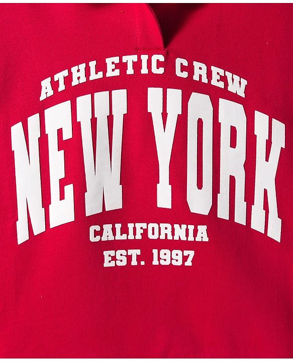 Babyhug Cotton Knit Full Sleeves Overlapped Sweatshirt With New York Print - Red